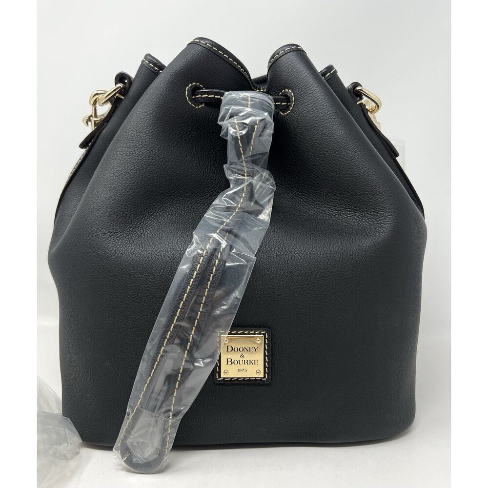 Dooney & Bourke Sorrento Drawstring Shoulder Bag BLACK Leather NWT $328 Bucket